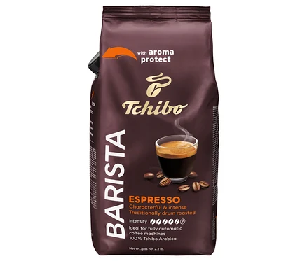 Opakowanie kawy ziarnistej Barista Espresso z obrazkiem filiżanki espresso.