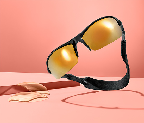 Okulary sportowe przeciwsłoneczne z wymiennymi szybkami, taśmą i woreczkiem  do przechowywania 391908 w Tchibo