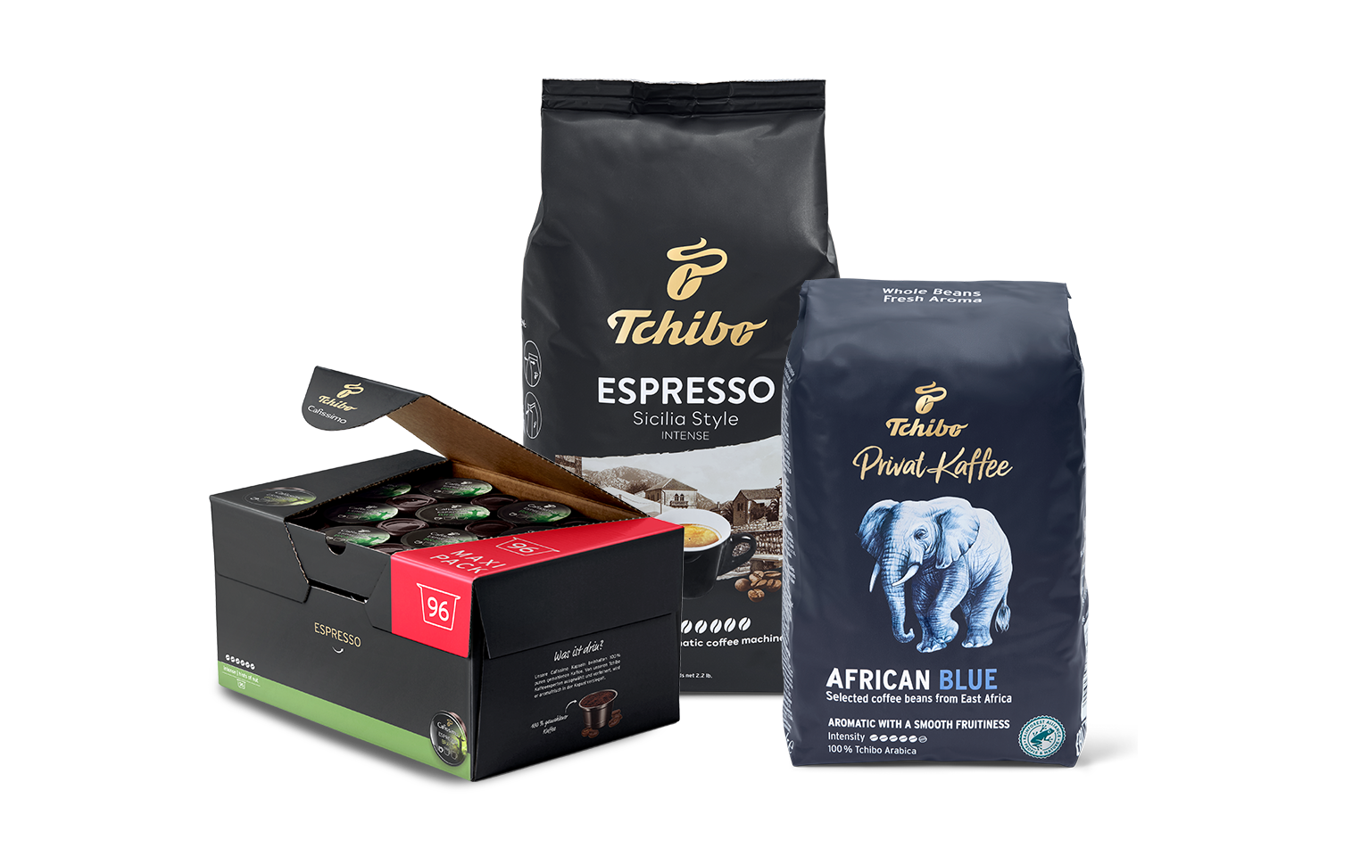 Verschiedene Kaffees stehen nebeneinander